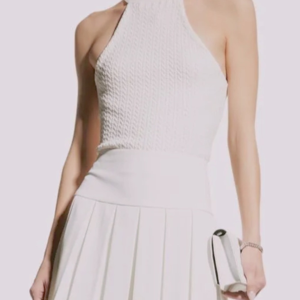 Alice + Olivia high neck halter style white cut out shirt